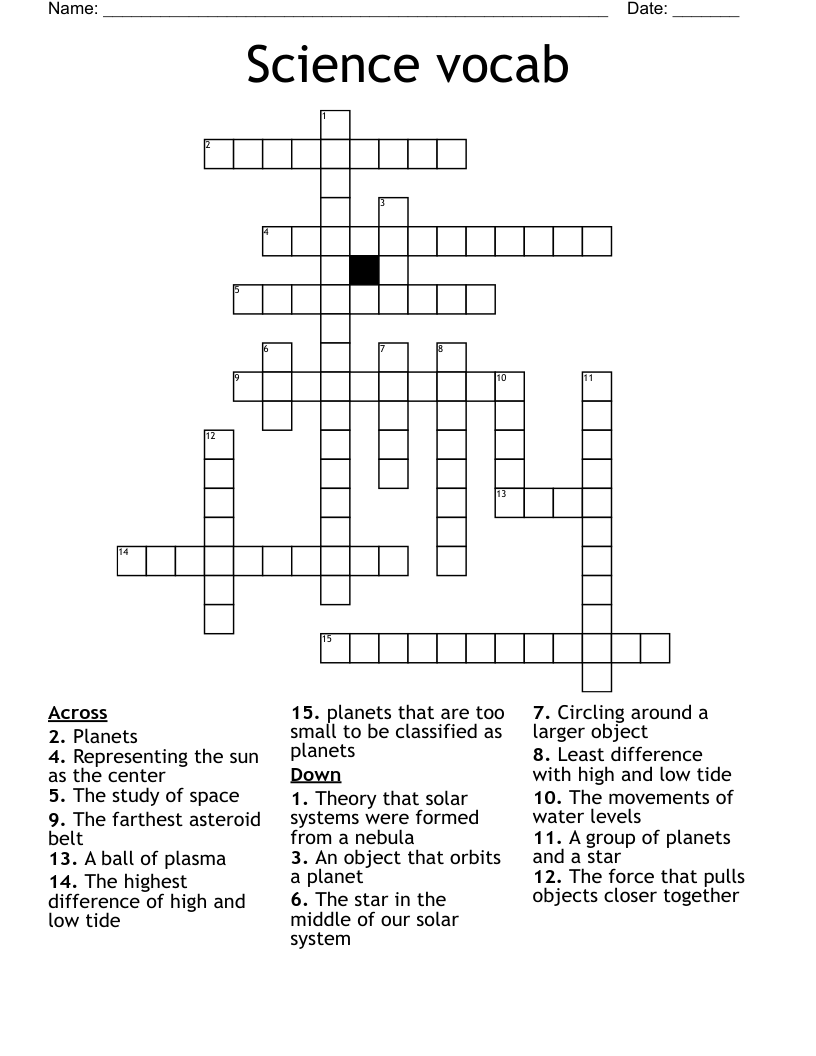 Science vocab Crossword