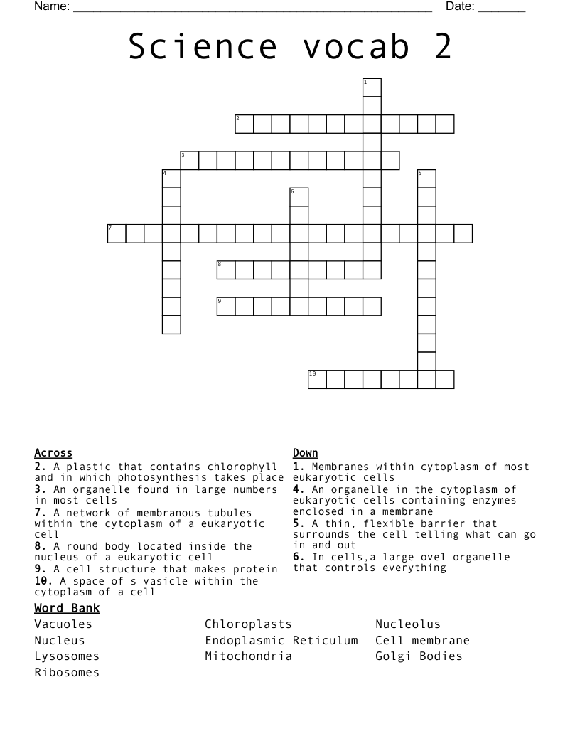 Science vocab 2 Crossword