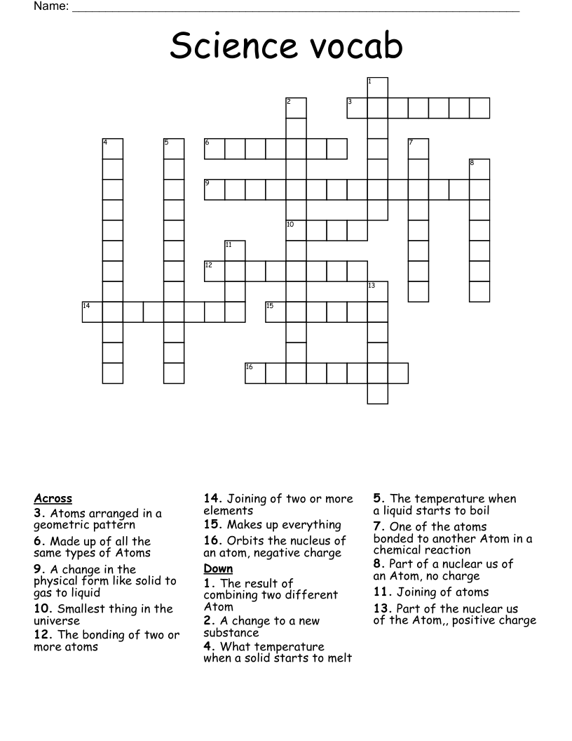 Science vocab Crossword