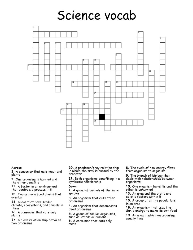 Science vocab Crossword