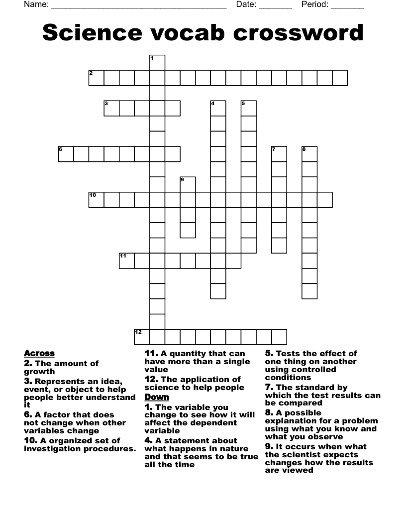 Science vocab crossword