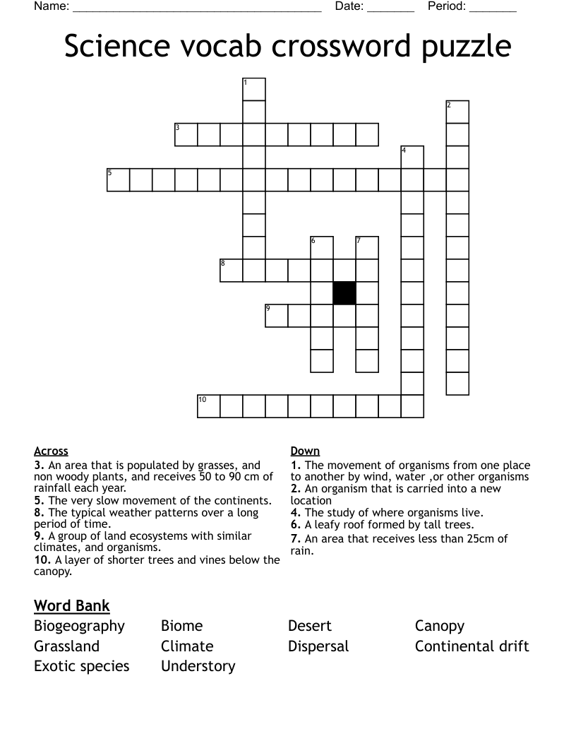 Science vocab crossword puzzle 