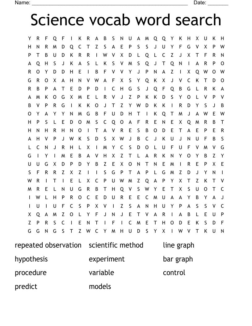 Science vocab word search