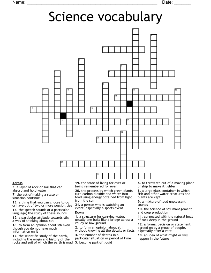 Science vocabulary Crossword