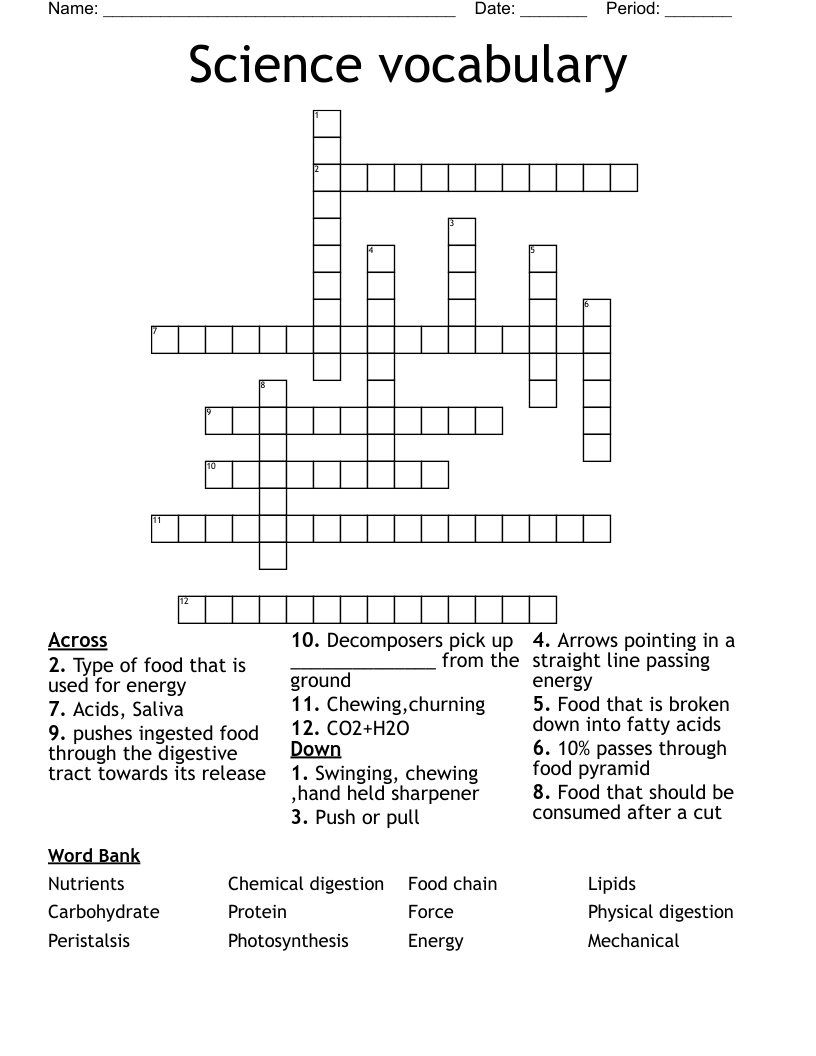 Science vocabulary Crossword