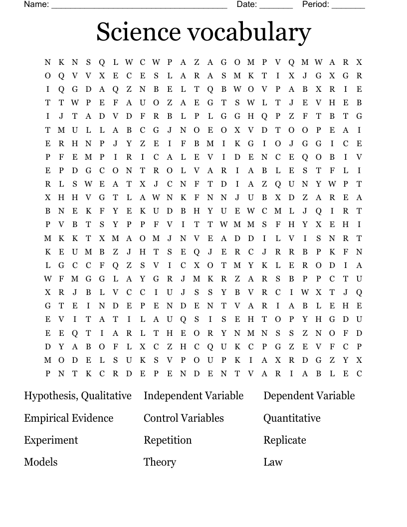 Science vocabulary Word Search