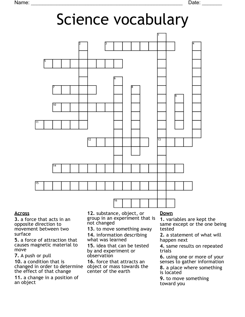 Science vocabulary  Crossword