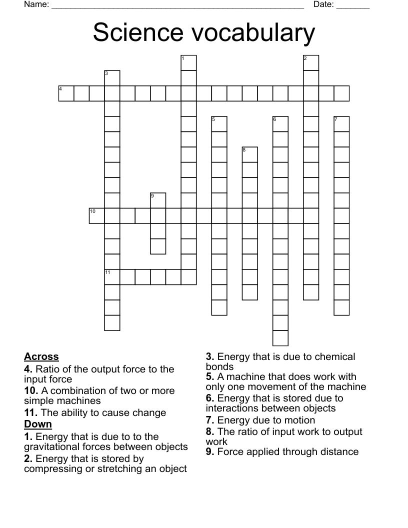 Science vocabulary  Crossword