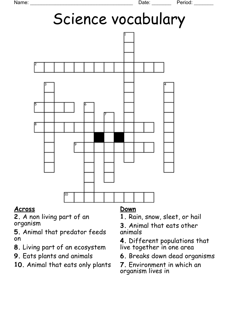 Science vocabulary  Crossword