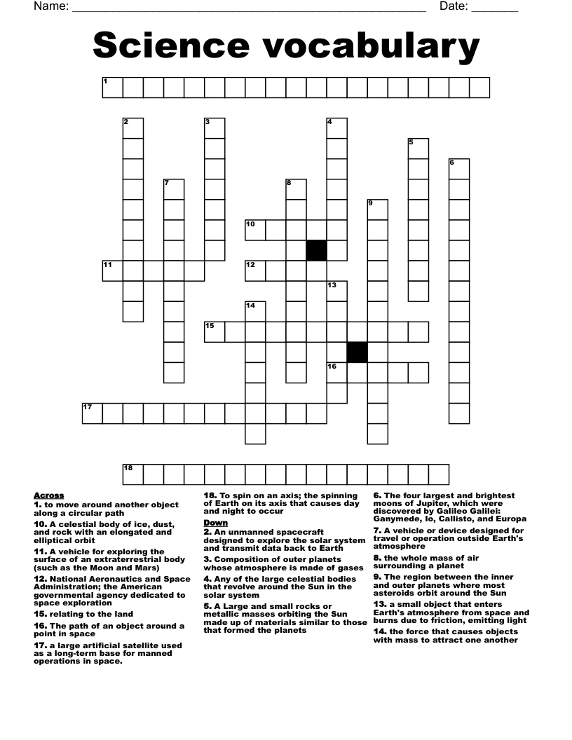Science vocabulary  Crossword