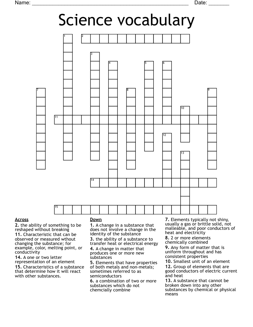 Science vocabulary  Crossword