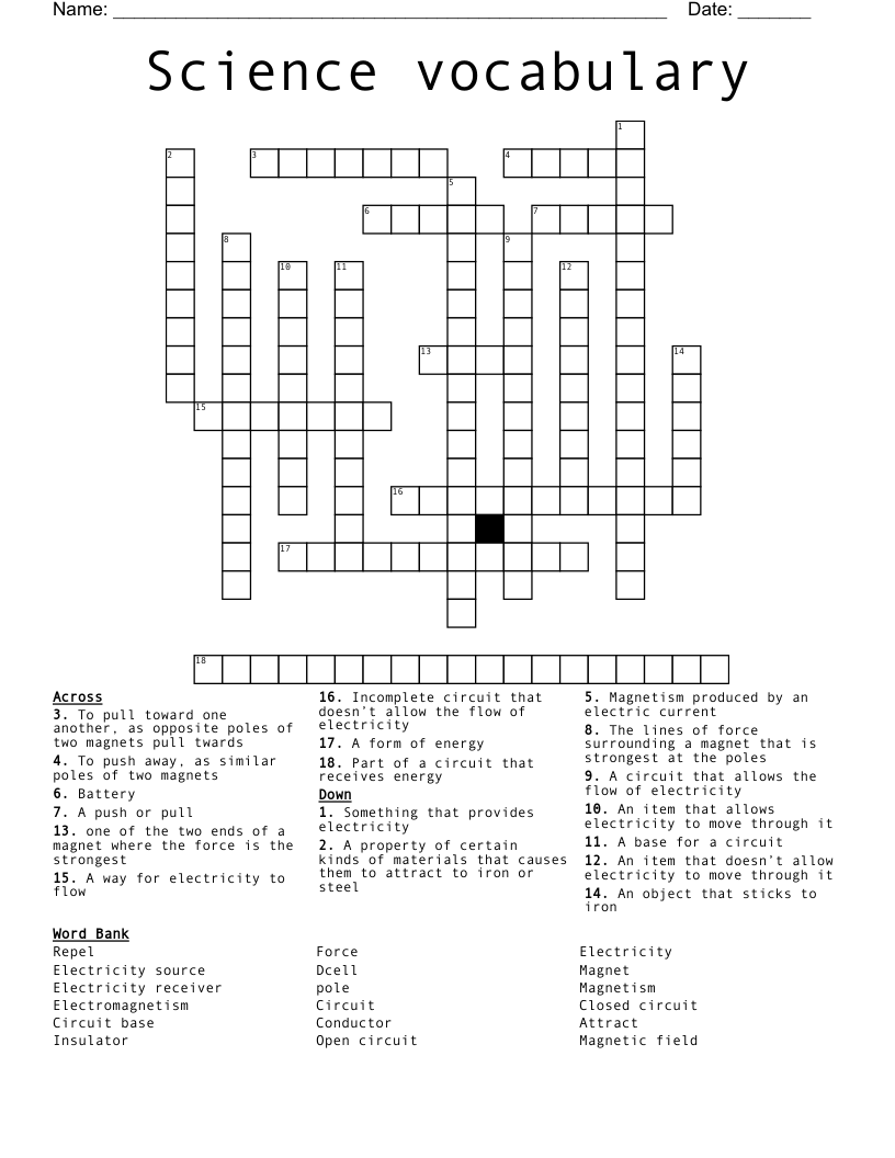 Science vocabulary  Crossword