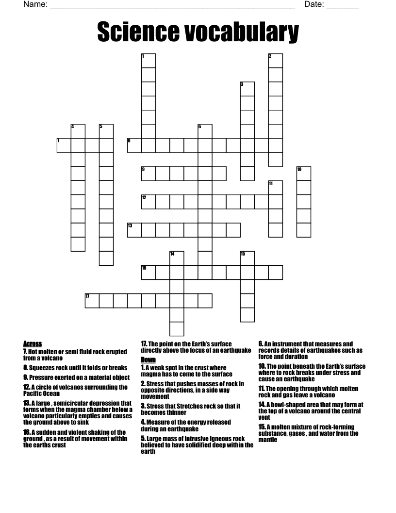 Science vocabulary  Crossword