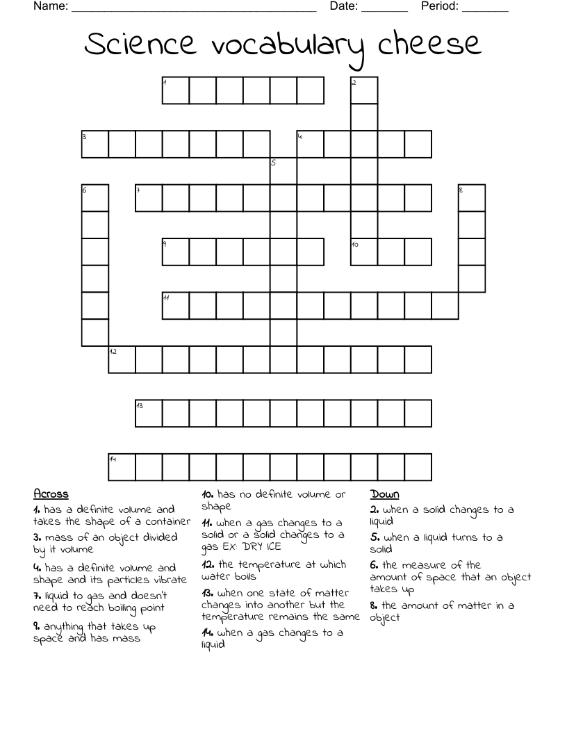 Science vocabulary cheese Crossword