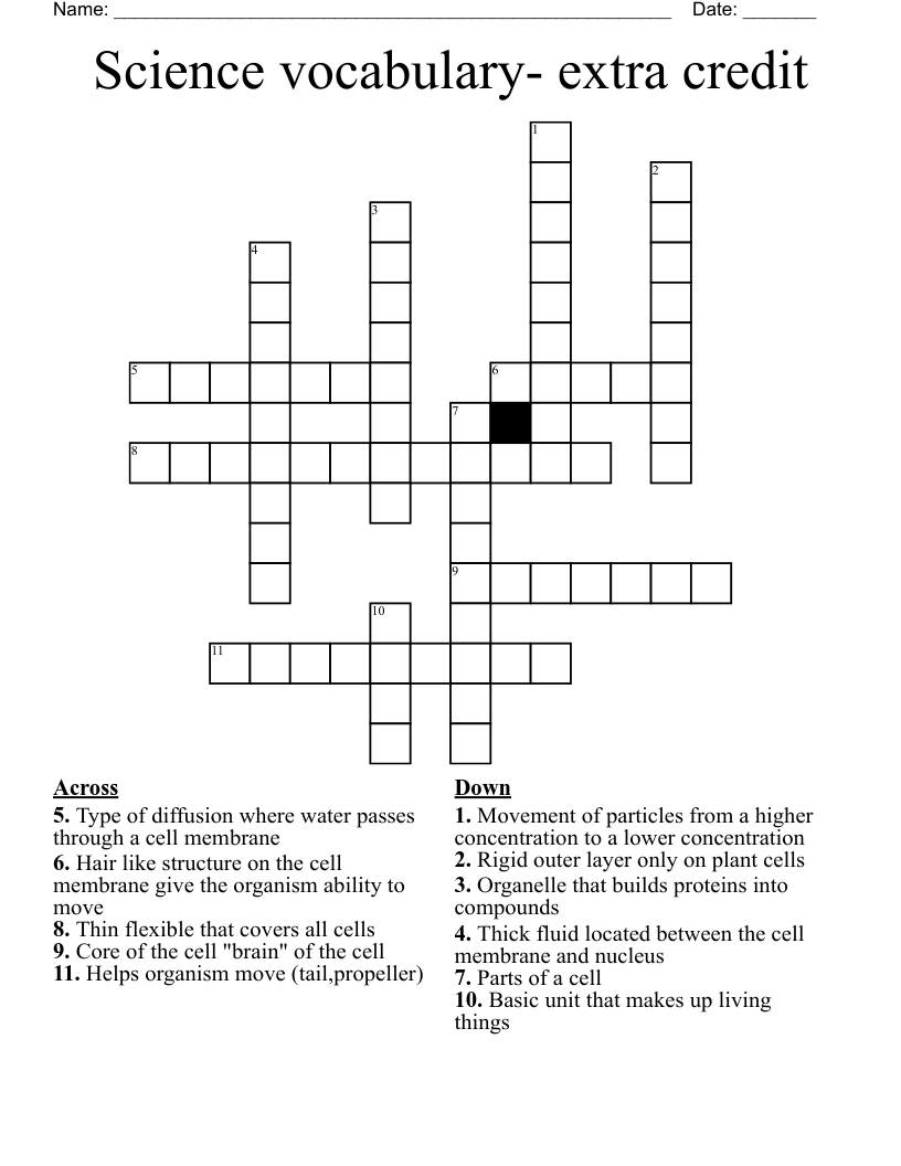 Science vocabulary- extra credit Crossword