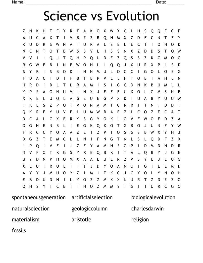 Science vs Evolution Word Search