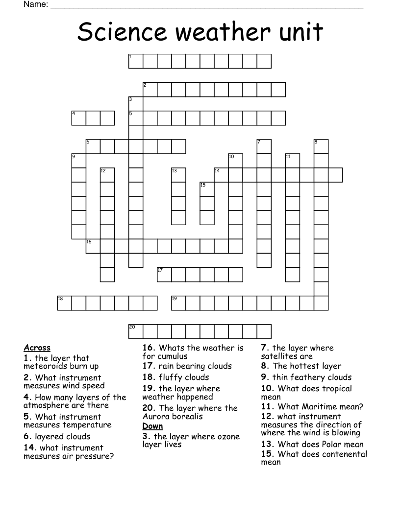 Science weather unit Crossword