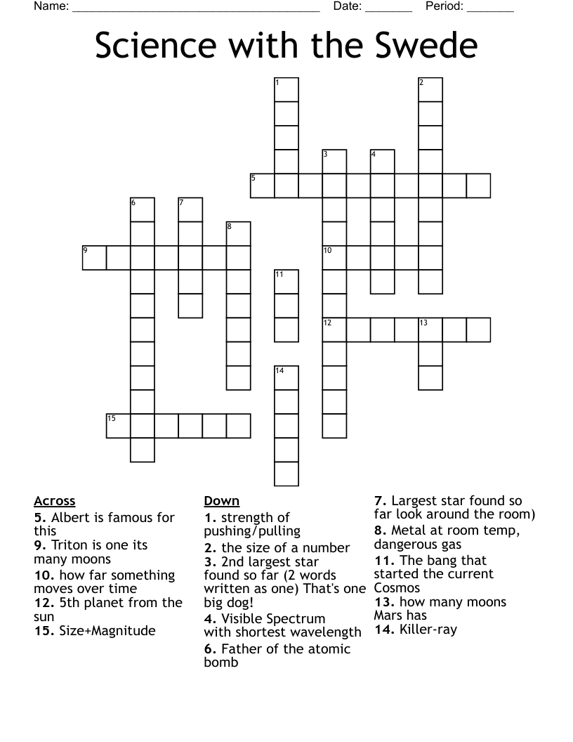 Science with the Swede Crossword