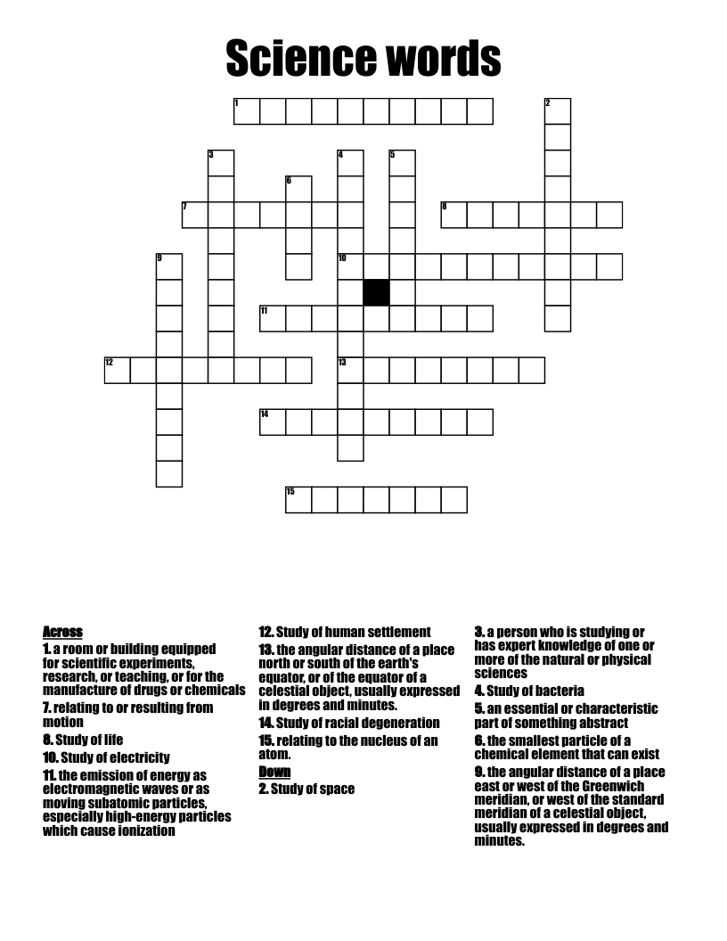 Science words Crossword