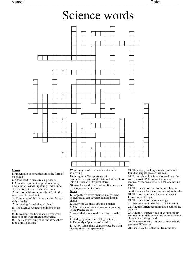 Science words Crossword