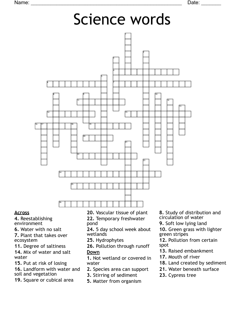Science words  Crossword