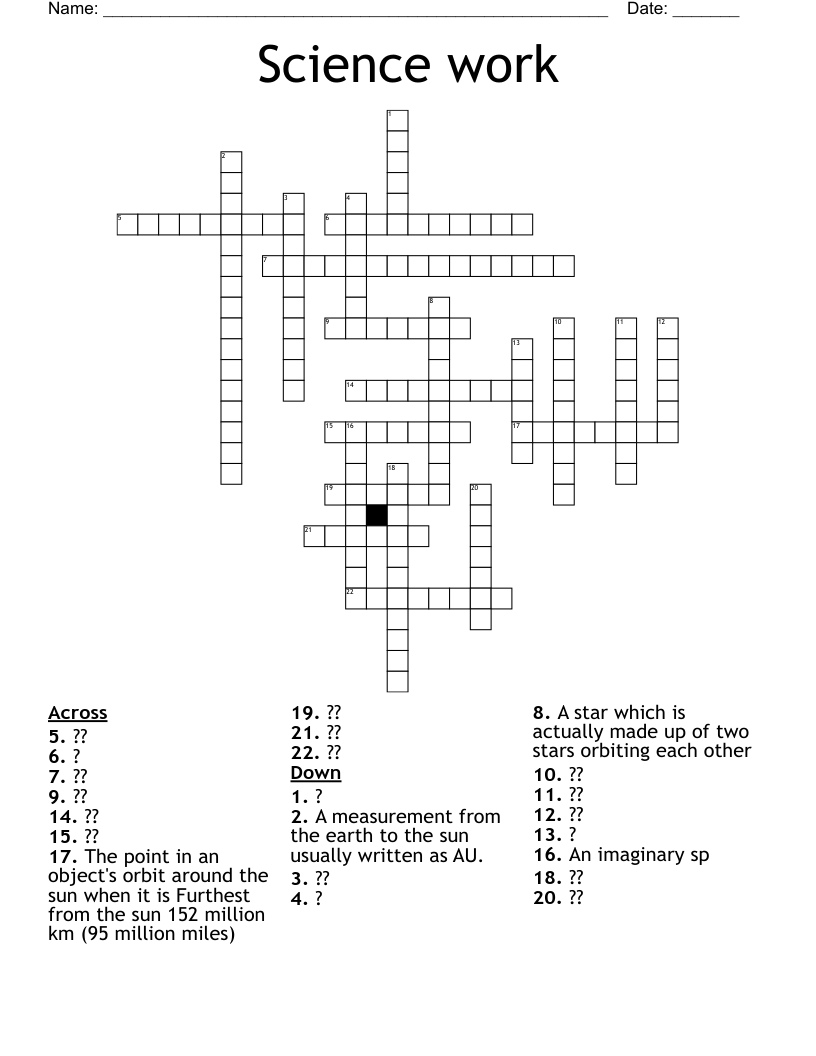 Science work Crossword
