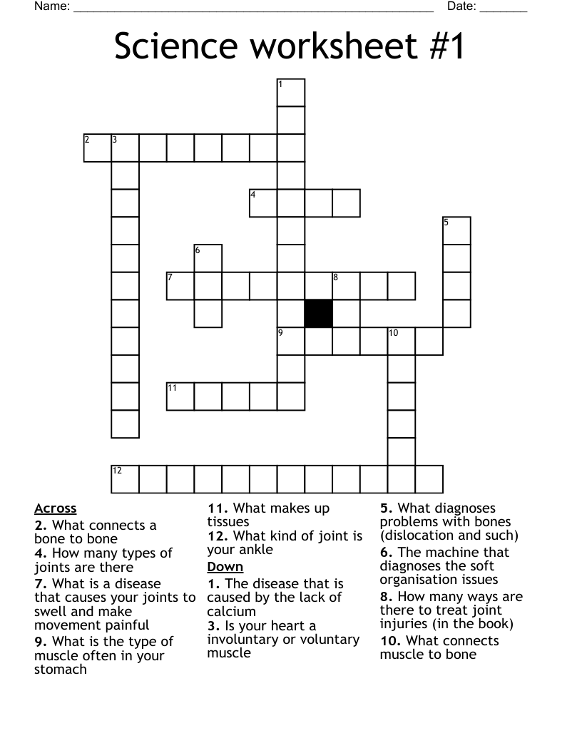 Science worksheet #1 Crossword