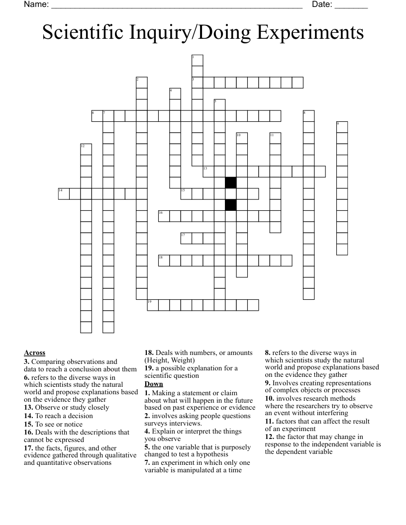 Scientific Inquiry/Doing Experiments Crossword