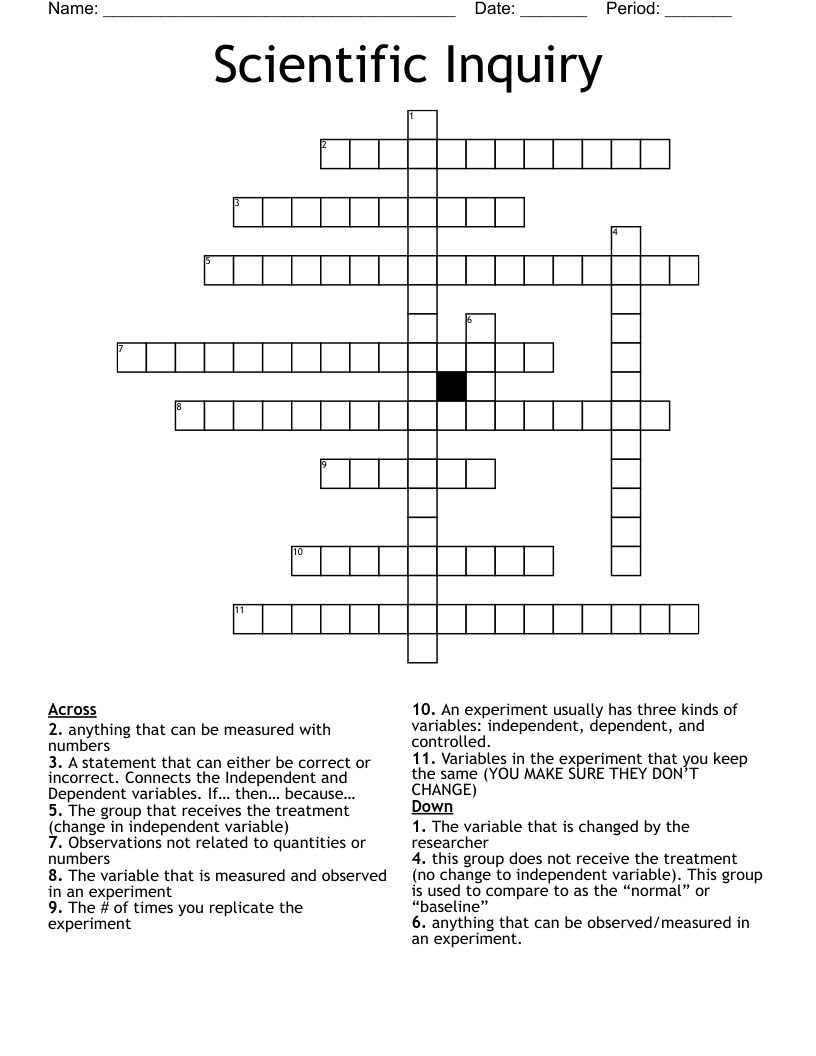 Scientific Inquiry Crossword