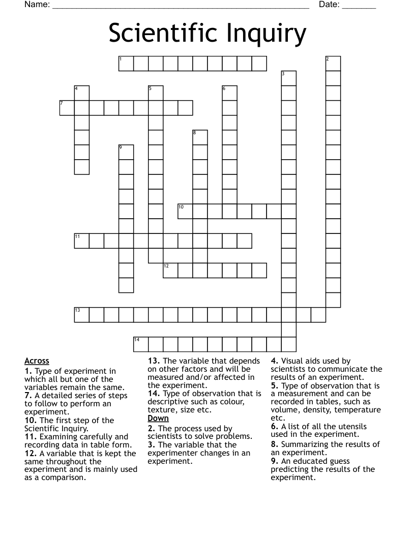 Scientific Inquiry Crossword
