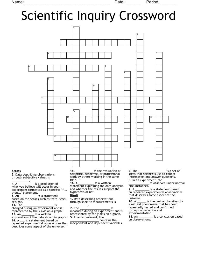 Scientific Inquiry Crossword