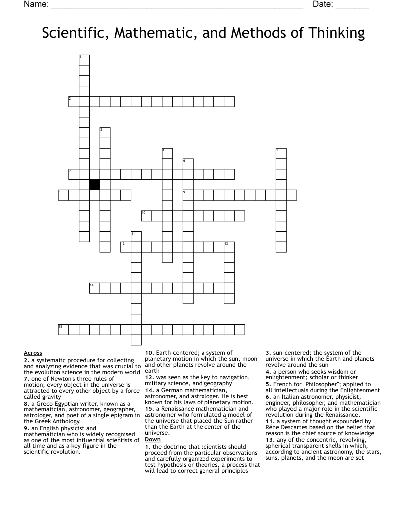 Scientific, Mathematic, and Methods of Thinking Crossword