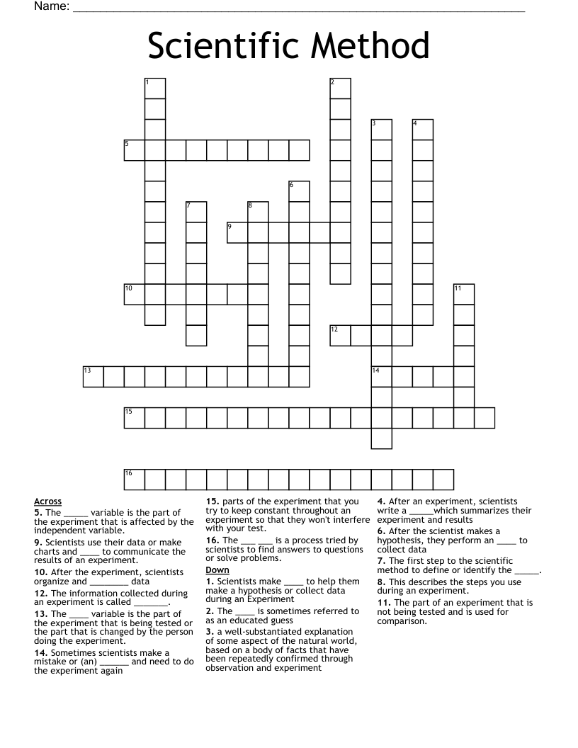 Scientific Method Crossword