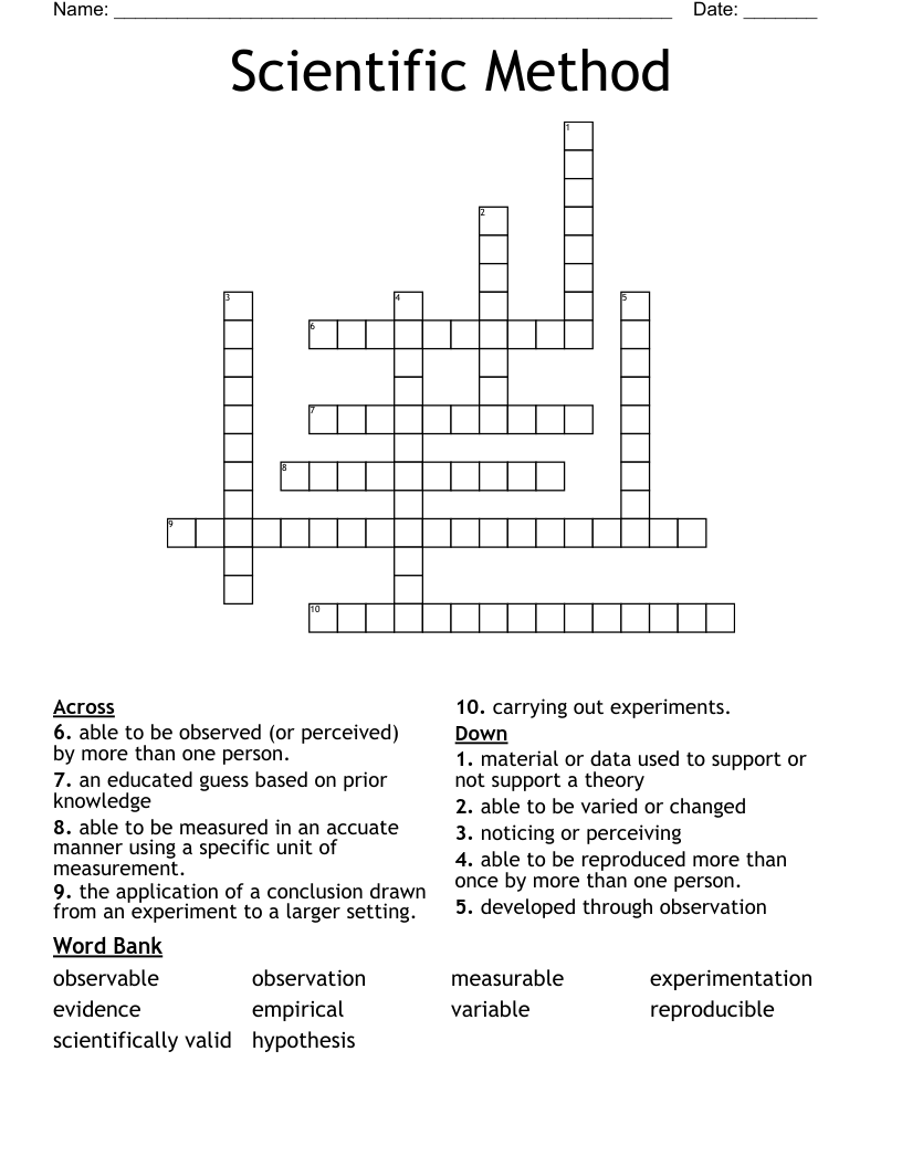 Scientific Method Crossword