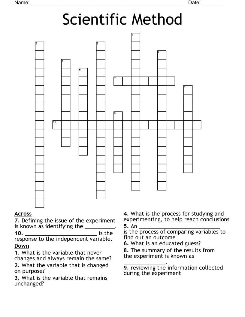 Scientific Method Crossword