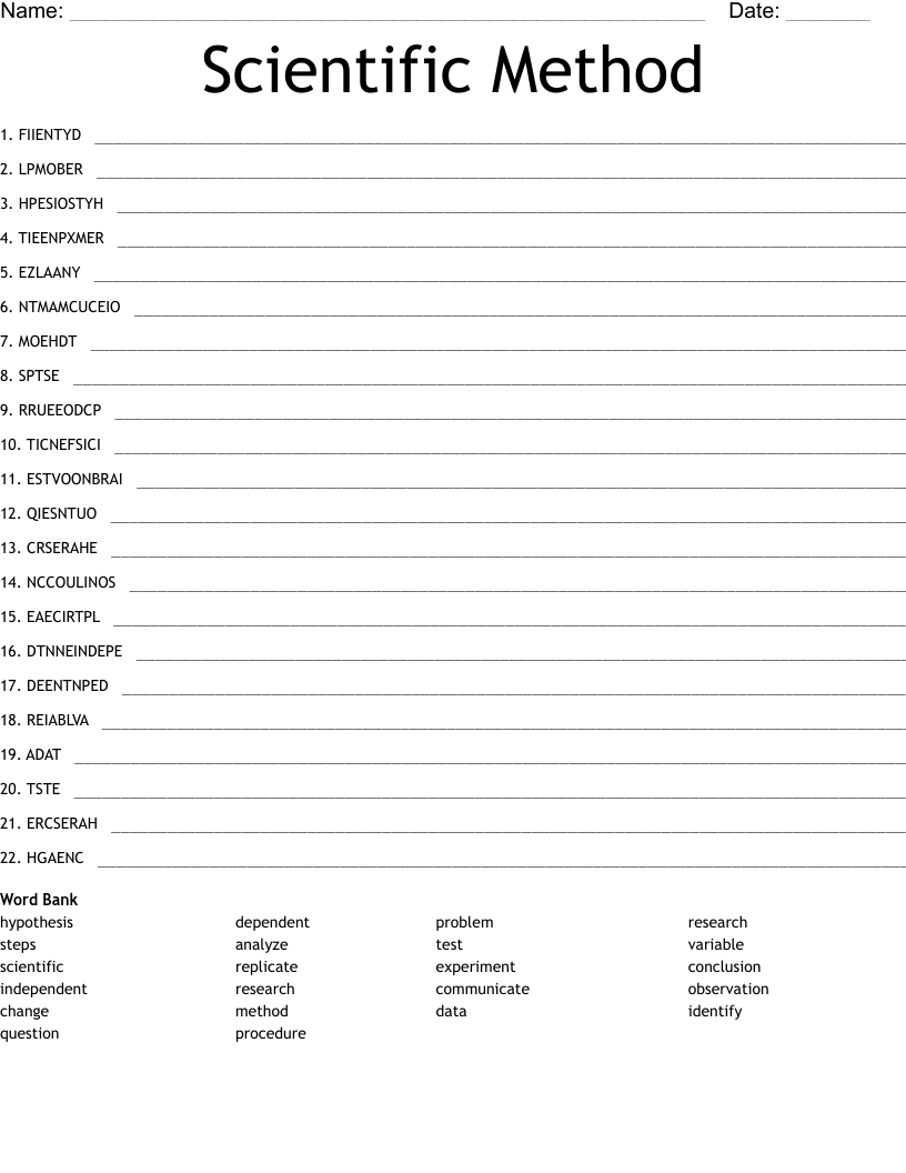 Scientific Method Word Scramble