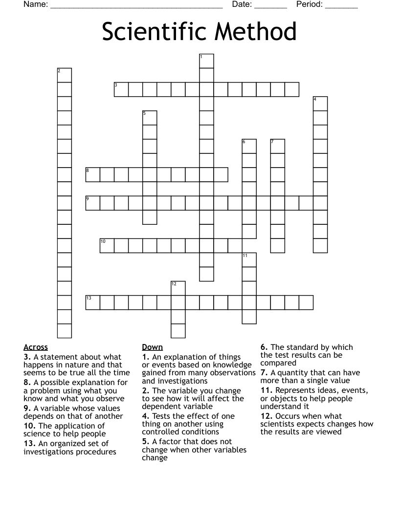 Scientific Method Crossword