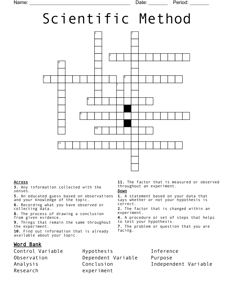 Scientific Method Crossword