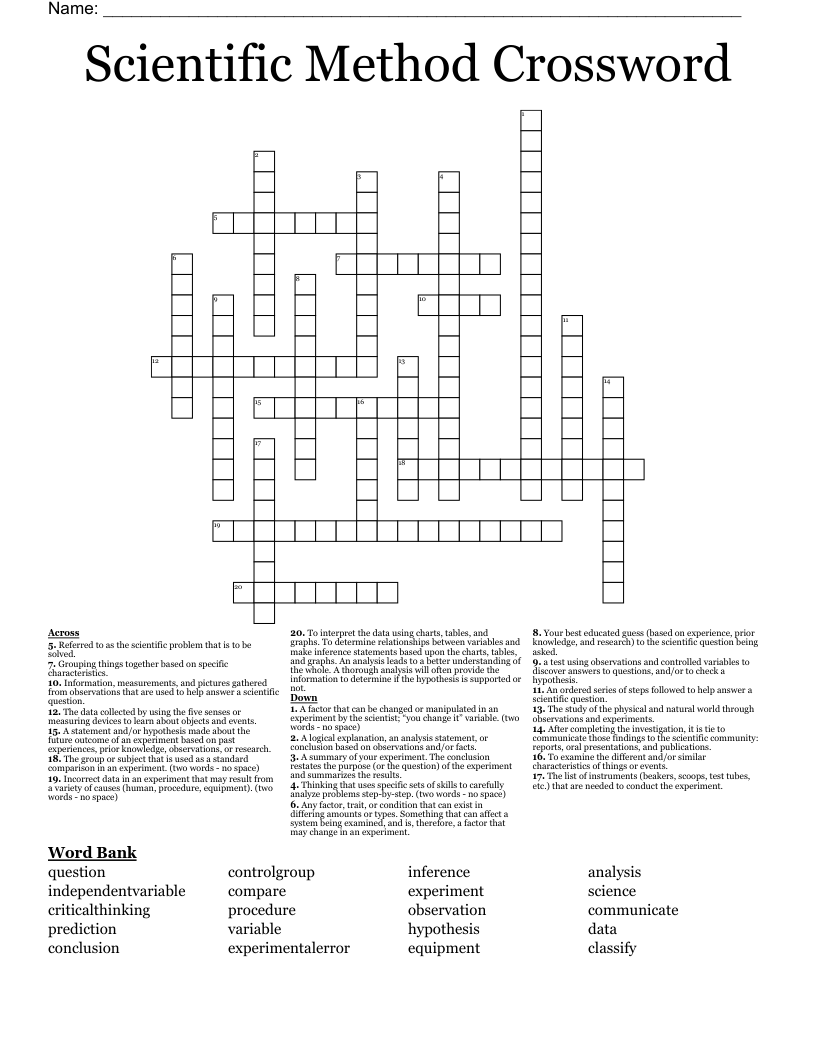 Scientific Method Crossword