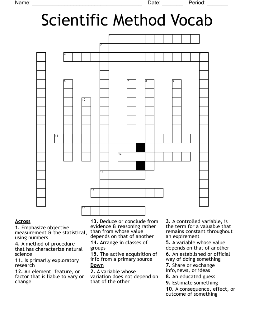 Scientific Method Vocab Crossword
