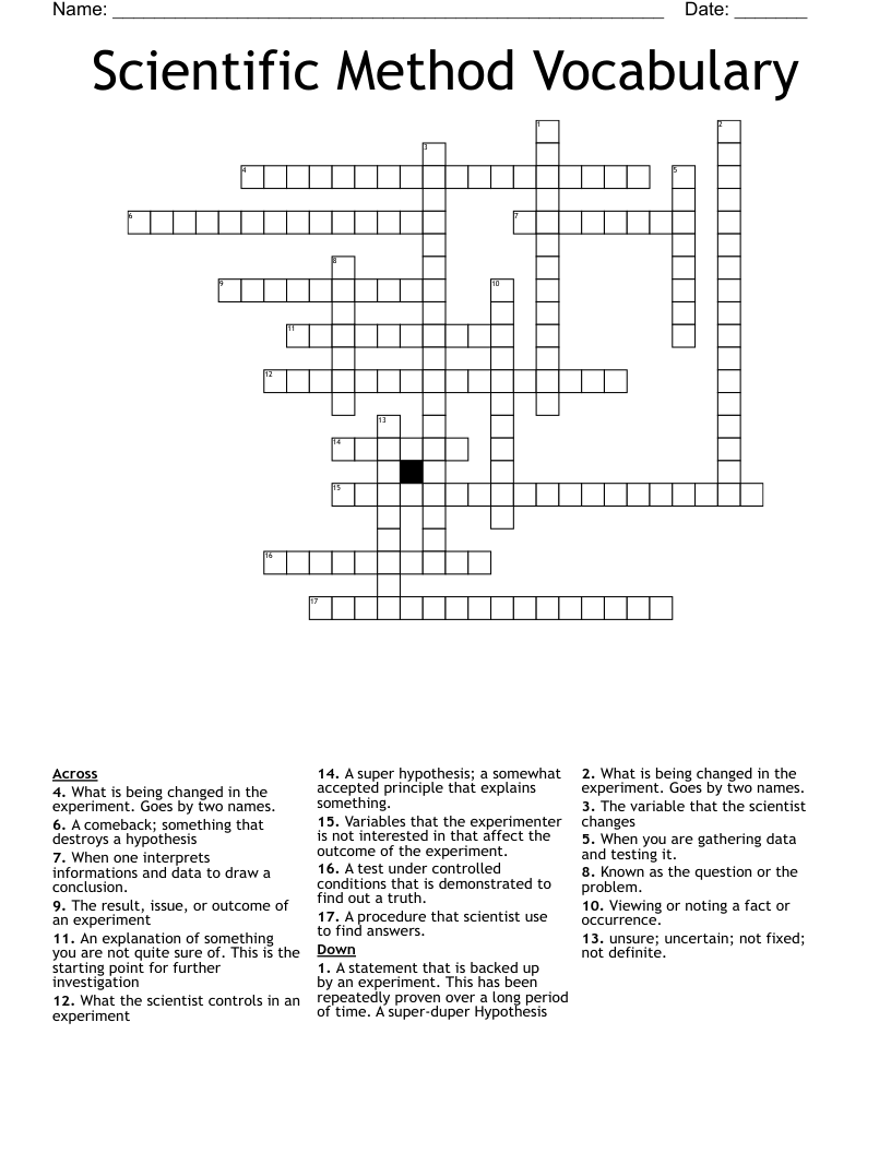 Scientific Method Vocabulary Crossword