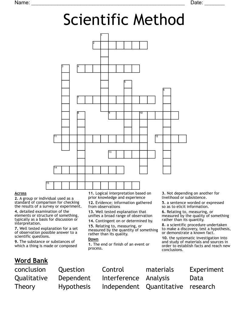 Scientific Method  Crossword
