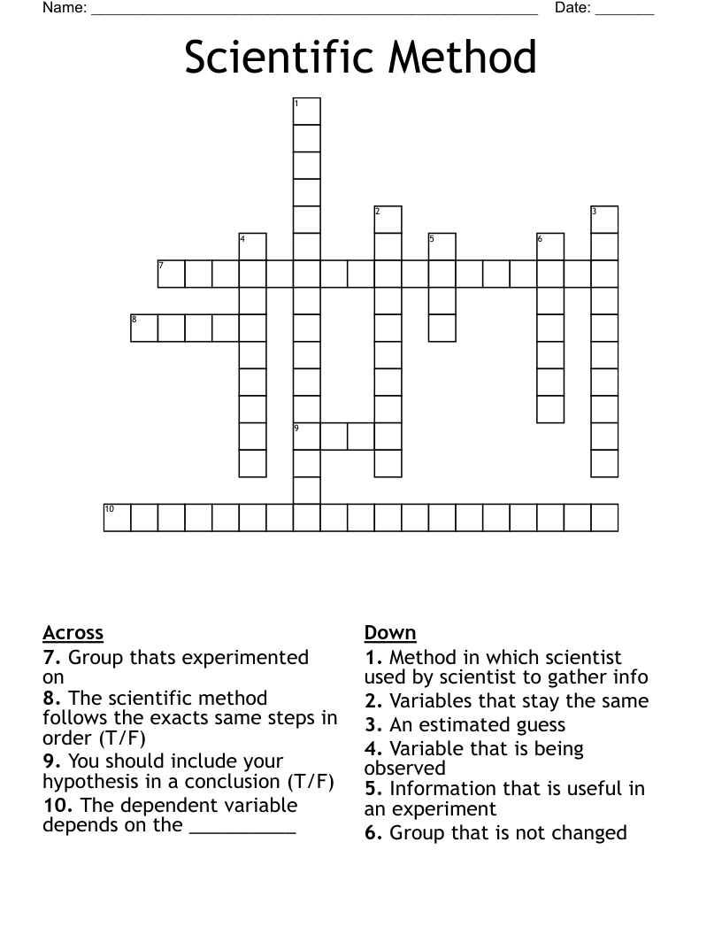 Scientific Method  Crossword