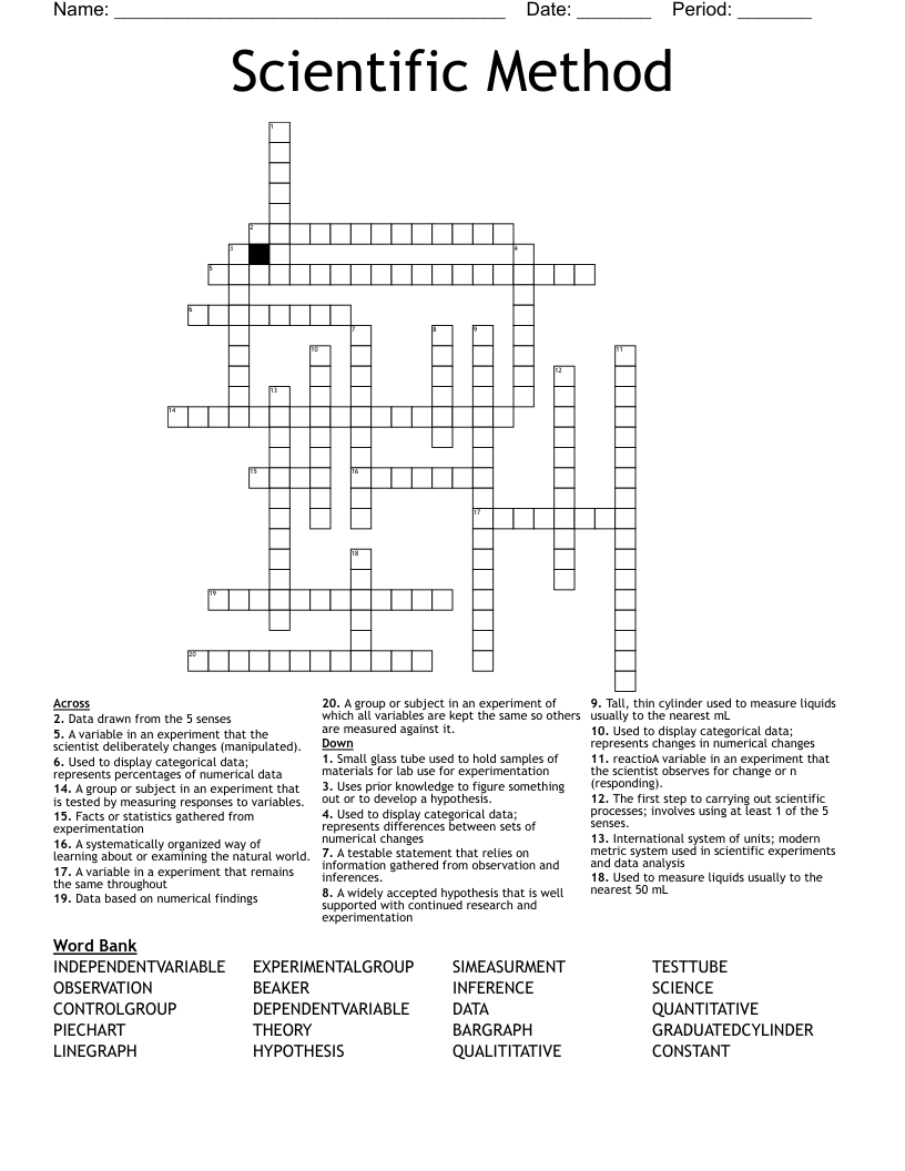 Scientific Method  Crossword