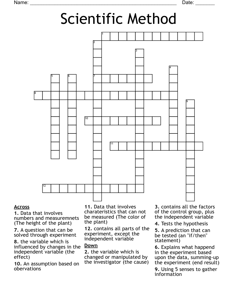 Scientific Method  Crossword