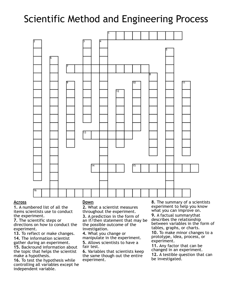 Scientific Method and Engineering Process Crossword
