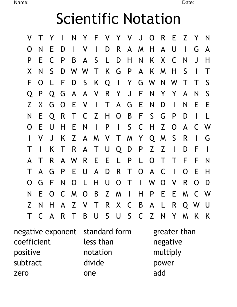 Scientific Notation Word Search