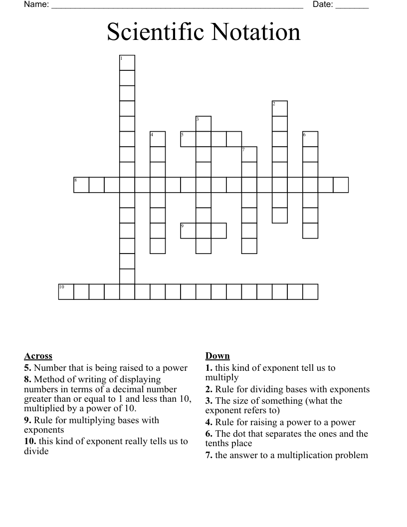 Scientific Notation Crossword