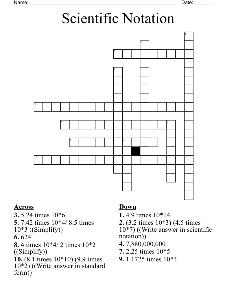 Scientific Notation Crossword