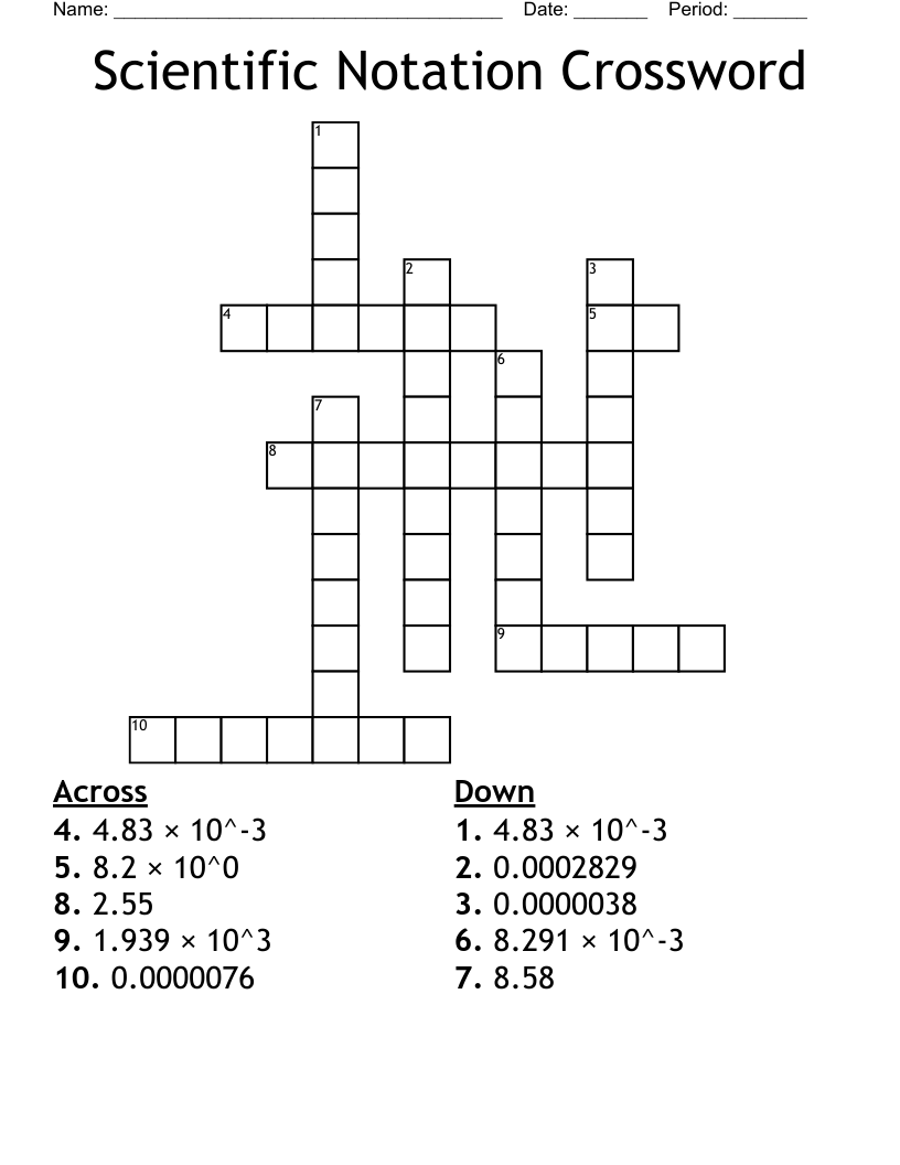 Scientific Notation Crossword